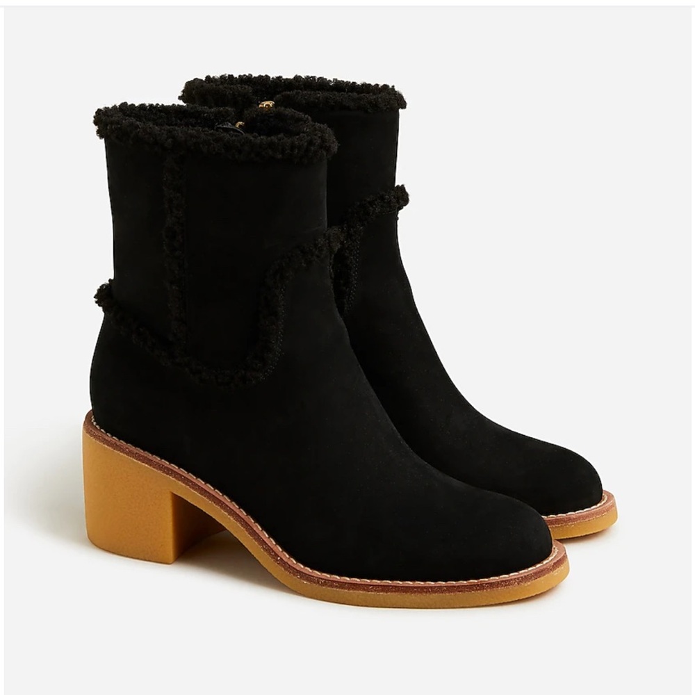 J. Crew Suede and Sherpa Stacked Heel Boots Size 9.5